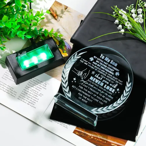 Miniatura 2 de Regalos para hijo de mamá, papá a mi hijo, regalos de placa de cristal con base colorida, regalos de cristal significativos para adultos, hijo