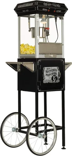 Miniatura 8 de Funtime Sideshow Popper - Máquina de palomitas de maíz de aceite caliente de 4 onzas con carrito, negro/plateado