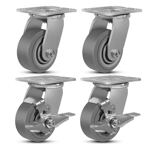 Miniatura 10 de Juego de 4 ruedas giratorias industriales de 5 pulgadas de alta resistencia con capacidad de carga de 3200 libras, ruedas de goma para muebles