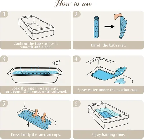 Miniatura 3 de SHUCHING - Alfombra de baño antideslizante azul para bañera de 40 x 16 pulgadas, estilo bohemio Tapete de bañera para ancianos sin moho, tapete