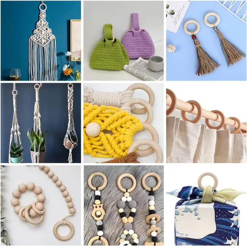 Miniatura 6 de 30 anillos de madera natural para manualidades, anillo de madera sin terminar de 2.165 in para macramé, anillos de madera maciza para manualidades