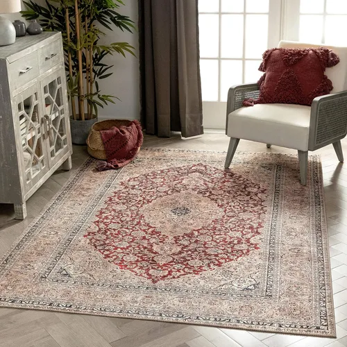 Miniatura 25 de Amesti - Alfombra tejida a máquina, lavable, diseño contemporáneo abstracto envejecido, estilo persa