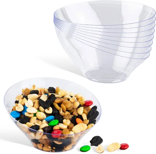 Cuencos de plástico transparente de 6 onzas (paquete de 8) pequeños platos desechables para dulces, recipientes de bufé para papas fritas, palomitas