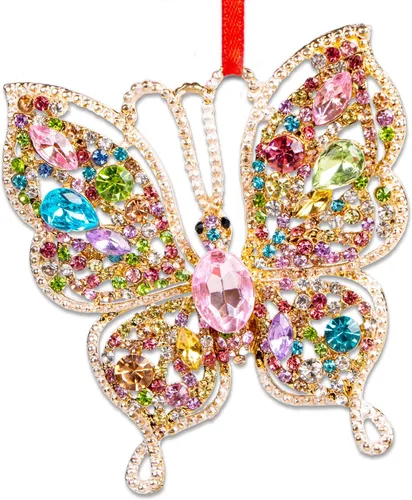 PETCEE Adornos de Navidad de mariposa 2026 – Decoración de árbol de Navidad de mariposa de metal colorido femenino para niñas y niños, hermosos y
