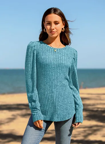 Miniatura 3 de MIHOLL Blusas elegantes y casuales de manga larga abombadas para mujer