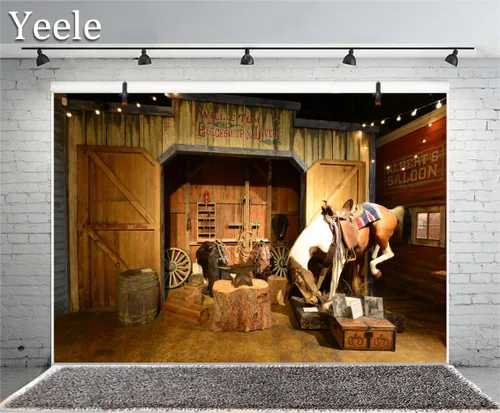 Miniatura 2 de Yeele Telón de fondo del salvaje oeste de 8 x 6 pies para fotografía, fondo de silla de montar de vaquero del viejo oeste, decoración de fiesta