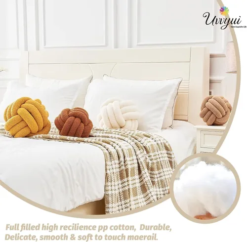 Miniatura 3 de Uvvyui Bola de Almohada de Nudo, Almohadas Decorativas Suaves para el Hogar, Almohada Redonda de Tiro, Almohada de Felpa Anudada Hecha a Mano, Cojín