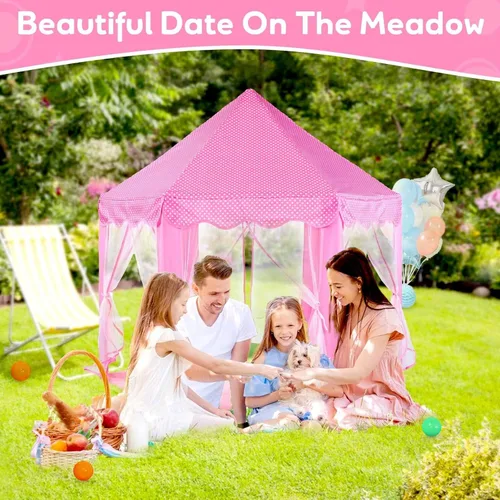 Miniatura 3 de Sumbababy - Tienda de campaña de castillo de princesa para niñas, de juego, hexagonal, azul, con luces de estrella de hadas, juguetes para niños