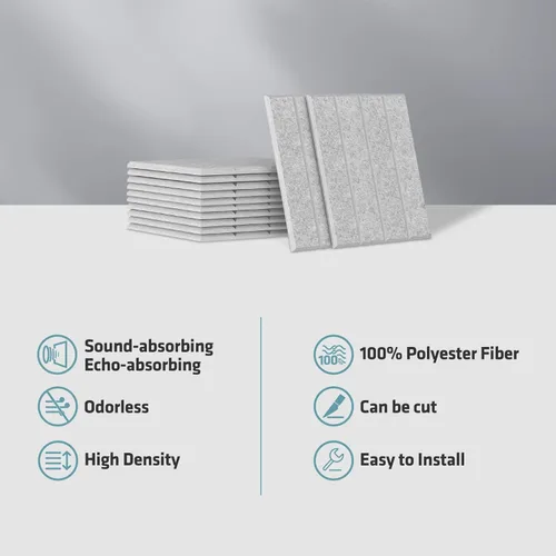 Miniatura 4 de UMIACOUSTICS 12 PCS Paneles Acústicos, 11.8" x 11.8" x 0.4" Paneles de Pared Absorbentes de Sonido para Oficina, Estudio, Cine en Casa, Gris Plateado