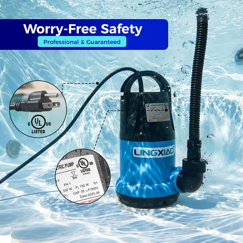 Miniatura 7 de Bomba de agua sumergible de 1/3 HP 2450GPH Bomba de agua termoplástica eléctrica portátil de transferencia con cable de 10 pies para piscina, tina