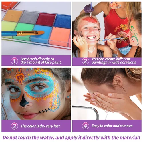 Miniatura 6 de Kit de pintura facial para fiesta de niños, kit de pintura facial de 22 colores, incluye bandeja de pintura, esponjas, pinceles y plantillas, kit