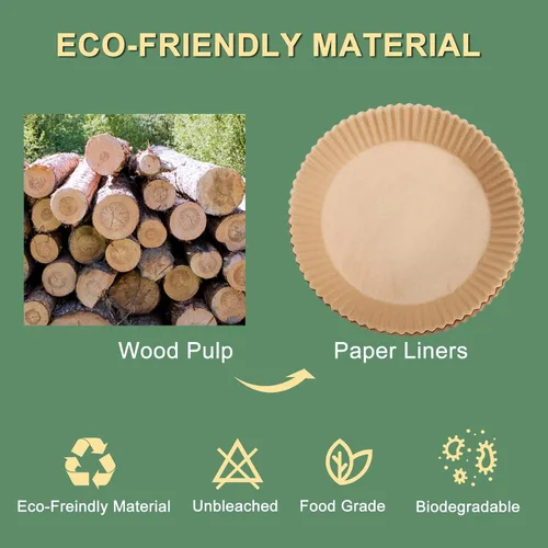 Miniatura 3 de Forro de papel para freidora de aire, material no blanqueado y biodegradable, papel de pergamino desechable antiadherente para freír, hornear, asar