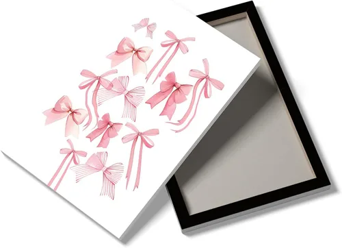 Miniatura 3 de Juego de 3 lienzos de arte de pared de lazo rosa de cerezo rosa para decoración de pared femenina, lazos de acuarela, decoración de pared