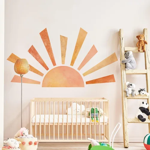Miniatura 7 de 35.4 × 11.8 pulgadas, diseño de nubes de sol, mural de acuarela, vinilo moderno, extraíble, adhesivo para guardería, sala de juegos, sala de estar