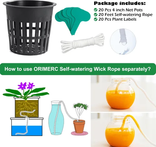 Miniatura 7 de ORIMERC Macetas de red de 4 pulgadas, paquete de 20 tazas de red con cuerda de riego automático de 20 pies y etiquetas para plantas, para acuapónica