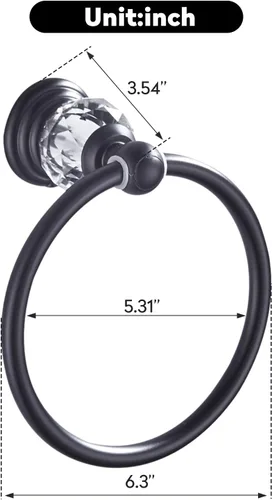 Miniatura 4 de WINCASE Anillo Toallero de Cristal, Soporte para Toallas de Mano Negro, Colgadores de Toallas Redondos para Baño Montaje en Pared Negro Mate