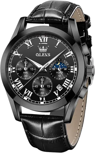 Miniatura 33 de OLEVS - Relojes para hombre, de cuero marrón, caja dorada, analógico, de cuarzo, de moda, para negocios, reloj de vestir, con fecha, luminoso