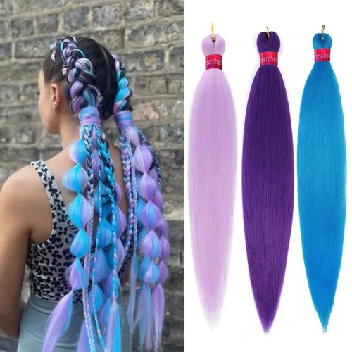 Miniatura 21 de Cabello trenzado preestirado, cabello trenzado degradado de 28 pulgadas, paquete de 8 extensiones de cabello trenzado de mezcla de colores sedosos