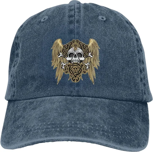 Miniatura 9 de Cowboy Hat Trendy Hats for Man and Women Djustable Four Season Outdoor Baseball Cap of Hell Skull with Angel Navy Blue