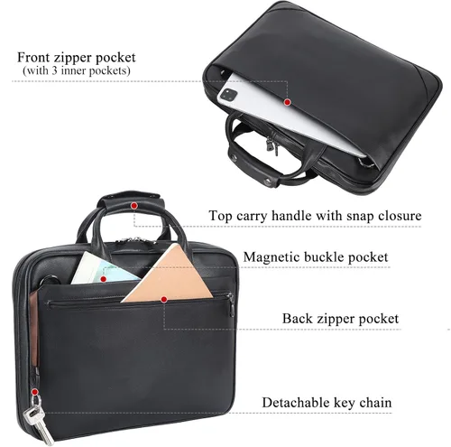 Miniatura 7 de Maletín delgado de cuero para hombres de 14 a 16 pulgadas, bolso cruzado para computadora portátil, bolsa de mensajero de trabajo de negocios