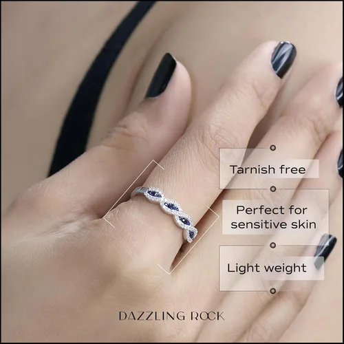 Miniatura 2 de Dazzlingrock Collection Anillo de aniversario apilable redondo de zafiro azul y diamante blanco para mujer en oro macizo