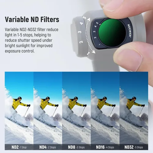 Miniatura 5 de NEEWER Juego de filtros ND compatibles con DJI Osmo Pocket 3 Creator Combo Accesorios, lente gran angular + ND2-32 variable + CPL + filtro