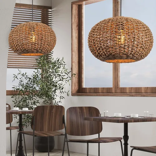 Arturesthome Lámpara colgante bohemia tejida a mano, 1 luz, mimbre de ratán, iluminación de techo, lámpara de araña para cocina, isla, restaurante,