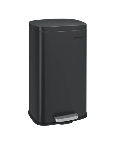 SONGMICS Bote de basura con tapa, cubo de basura de 8 galones, cubo de basura pequeño de acero inoxidable con pedal escalonado y cubo interior, Negro