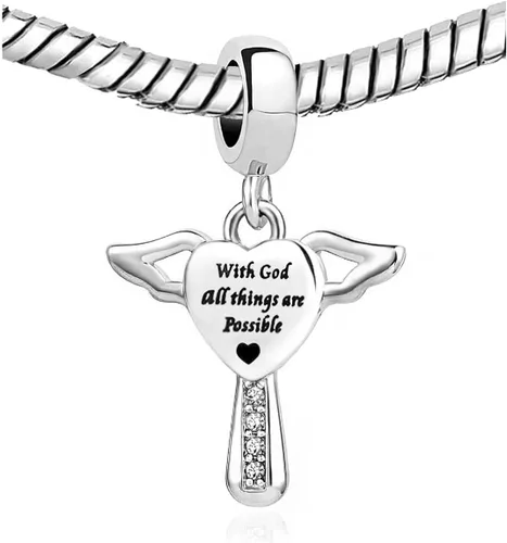 Miniatura 2 de KunBead Corazón Cruz Guardián Angel Wing Regalo de cumpleaños para la abuela Hermana Mamá Charms para pulsera collar