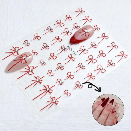 Miniatura 7 de Calcomanías de arte de uñas con nudo de lazo, diseños de lazo 5D, calcomanías autoadhesivas para uñas, bonitos diseños de arte de uñas, lazos Notas