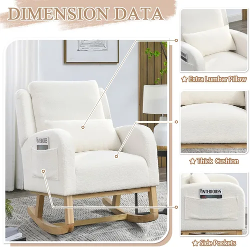 Miniatura 4 de JEEOHEY Mecedora para guardería, mecedora tapizada con respaldo alado, mecedora con respaldo alto cómodo, reposabrazos curvado, almohada lumbar