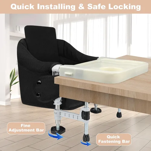 Miniatura 3 de Silla alta de gancho: silla de viaje portátil para bebé y niño, clip plegable con bandeja de comedor extraíble, tablero de respaldo y bolsa de Negro