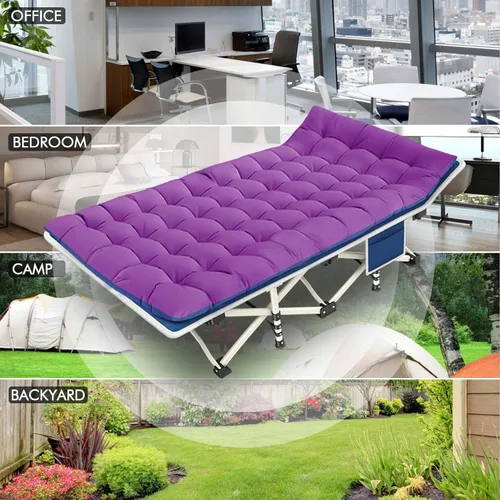 Miniatura 7 de COLMERD Paquete de 2 catres de camping con colchón, catres de camping cómodos para adultos para 2 personas, catre plegable resistente para dormir 2