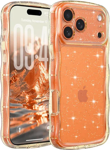 Miniatura 21 de FABSPARK Funda para iPhone 14 Pro Max, bonita funda colorida con láser, retro, exquisita, rizada, borde ondulado, protector estético de TPU suave