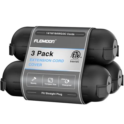 Miniatura 29 de Flemoon [Paquete de 3] Cubierta de cable de extensión para exteriores, impermeable, resistente a la intemperie, caja de conexión eléctrica