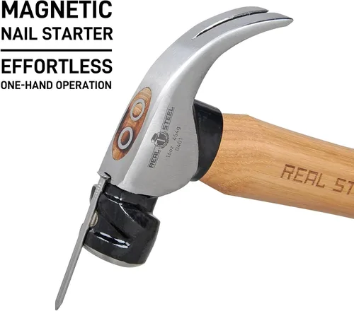 Miniatura 3 de REAL STEEL Martillo de garra curvada de cabeza magnética de 16 onzas con mango de madera de nogal garra con cara lisa 0401