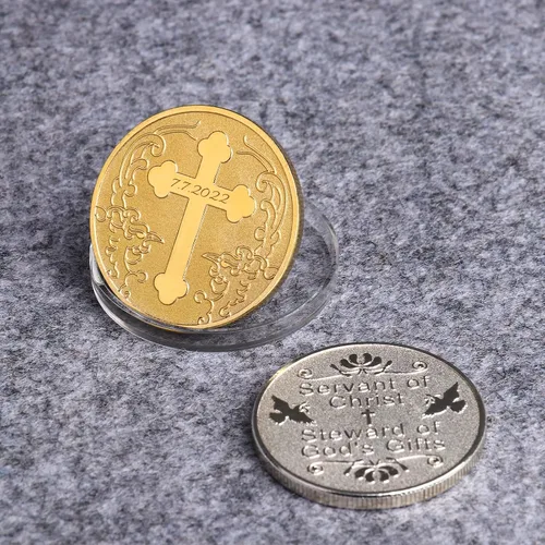 Miniatura 7 de Monedas grabadas personalizadas personalizadas Siervo de Cristo mayordomo de Dios, regalo de sobriedad para hombres y mujeres Oro