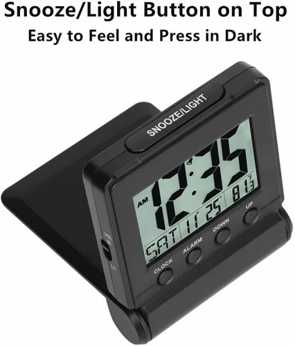 Miniatura 5 de FAMICOZY Pequeño Reloj Despertador Digital Plegable de Viaje con Día/Mes/Fecha/Temperatura Interior, Fácil de Leer y Configurar, Volumen de Alarma
