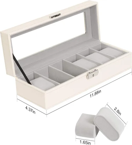 Miniatura 2 de NEX Caja de reloj organizador para hombres, de piel sintética superior de cristal para el almacenamiento de relojes