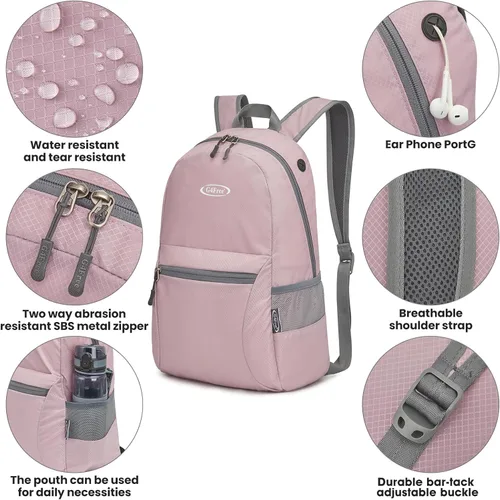 Miniatura 3 de G4Free Mochila Ligera Plegable de 20L para Viajes y Senderismo, Mochila Diurna Plegable para Hombres y Mujeres Rosa