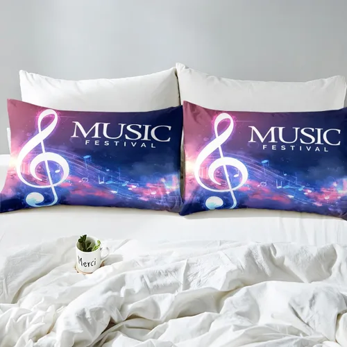 Miniatura 4 de Juego de ropa de cama ajustable con diseño de notas musicales rojo y azul, juego de sábanas para niños, mujeres y hombres, decoración de habitación