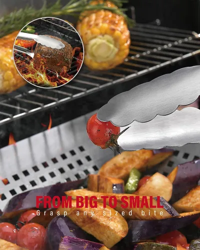 Miniatura 4 de Grilaz Juego de herramientas para barbacoa de acero inoxidable Mangos de madera teñida oscura Accesorios de parrilla para trabajo pesado Juego