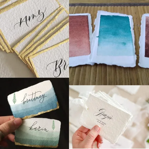 Miniatura 6 de Papel de algodón hecho a mano con borde Deckle de algodón reciclado, tarjeta mixta para tarjetas de colocación/acompañantes, tarjetas de lugar
