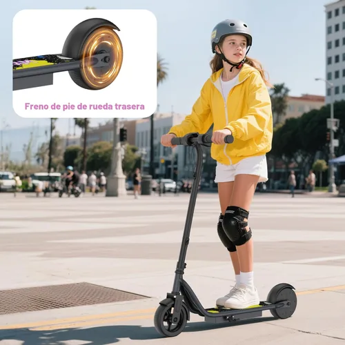 Miniatura 6 de VOLPAM Scooter eléctrico para niños de 8 a 12 años, neumáticos sólidos de 6.5 pulgadas, motor de 250 W con 3 velocidades de hasta 9 MPH, arranque