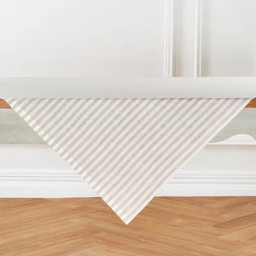 Miniatura 2 de Solino Home Mantel de lino a rayas de 52 x 52 pulgadas, mantel cuadrado 100% lino puro natural y blanco, diseño de rayas Amalfi, lavable a máquina