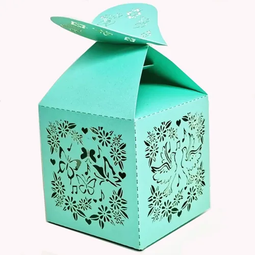 Miniatura 7 de the love 46 cajas de recuerdos de fiesta, flores cortadas con láser y mariposas, pavo real, pájaros, dulces, caja de chocolate, regalos de boda, Azul