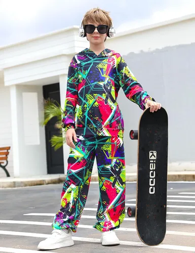 Miniatura 3 de uideazone Conjunto de sudadera con capucha y pantalón para niños 5-14T, conjunto de 2 piezas con estampado 3D