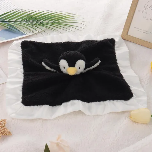 Miniatura 2 de Apricot Lamb Manta de seguridad suave de animales de peluche, diseño de pingüino negro, manta de personaje para guardería, felpa de lujo