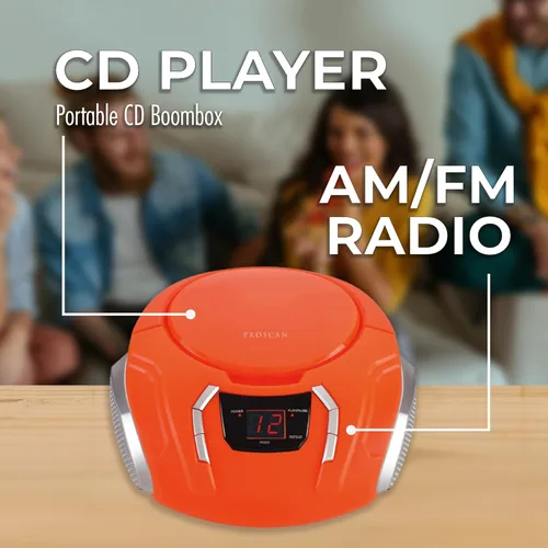 Miniatura 2 de Reproductor de CD portátil Boombox con radio AM/FM + altavoces incorporados + entrada auxiliar para teléfono/auriculares/cualquier audio