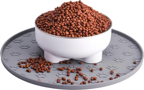 Tapete de silicona para alimentos y agua, tapete de goma con borde elevado para cuencos de perro, evita que los alimentos y el agua manchen los